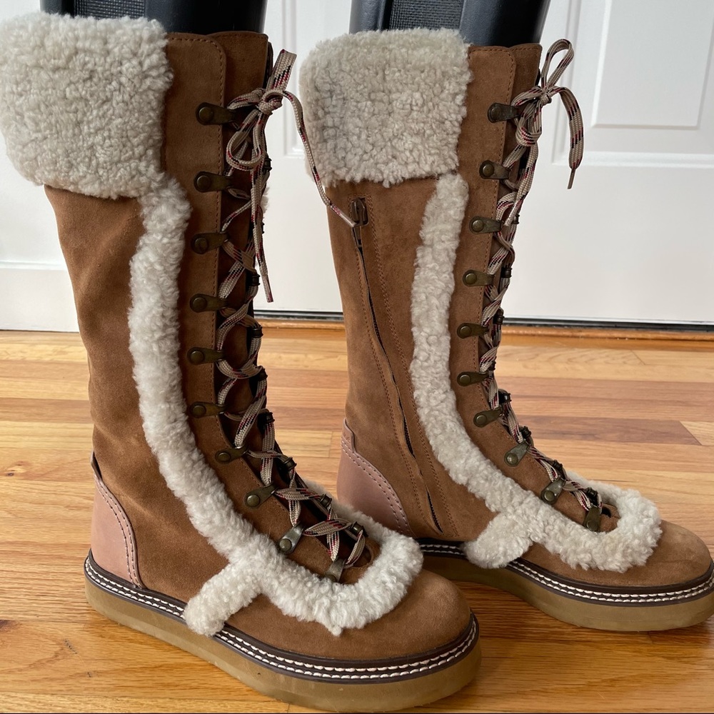 See by Chloe Knee High Shearling & Suede Boots Size 6